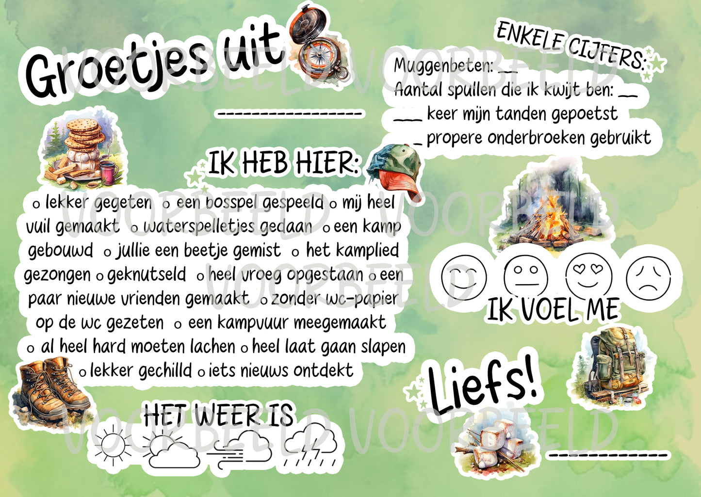 Kampkaartjes 'Watercolor Green'