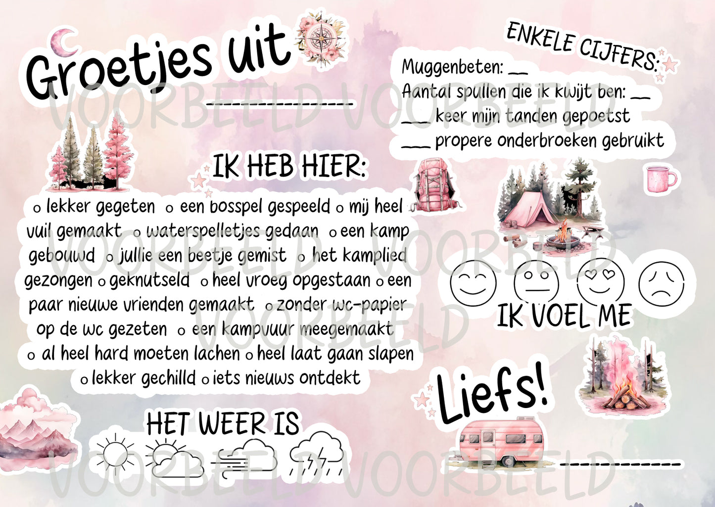 Kampkaartjes 'Watercolor Pink'