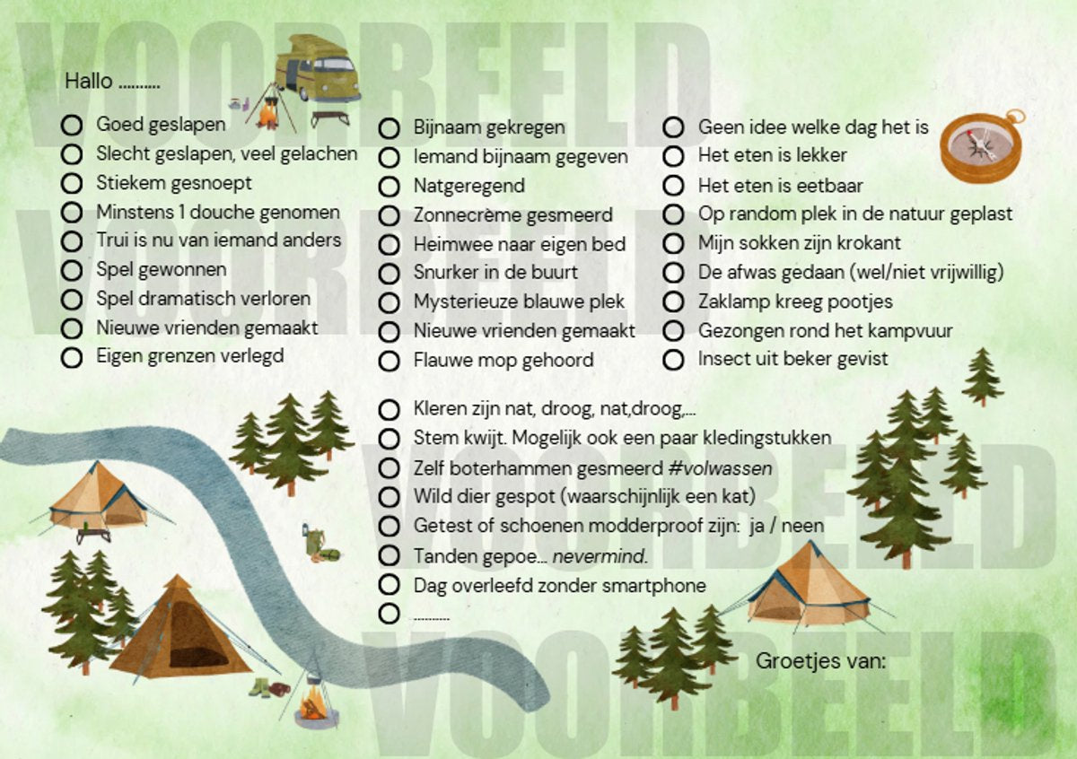 Kampkaartjes 'Checklist'