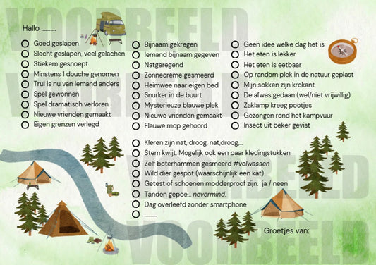 Kampkaartjes 'Checklist'